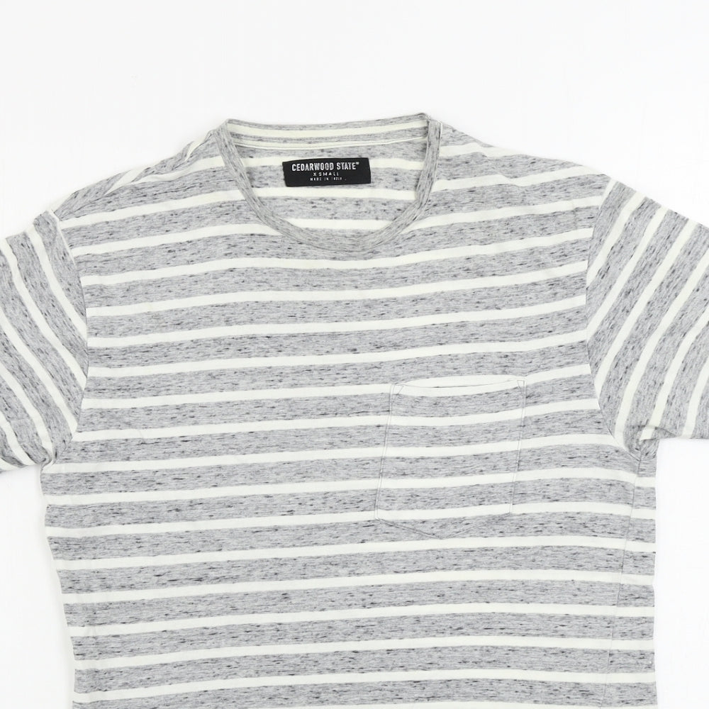 greenwood state Womens Grey Striped  Basic T-Shirt Size XS