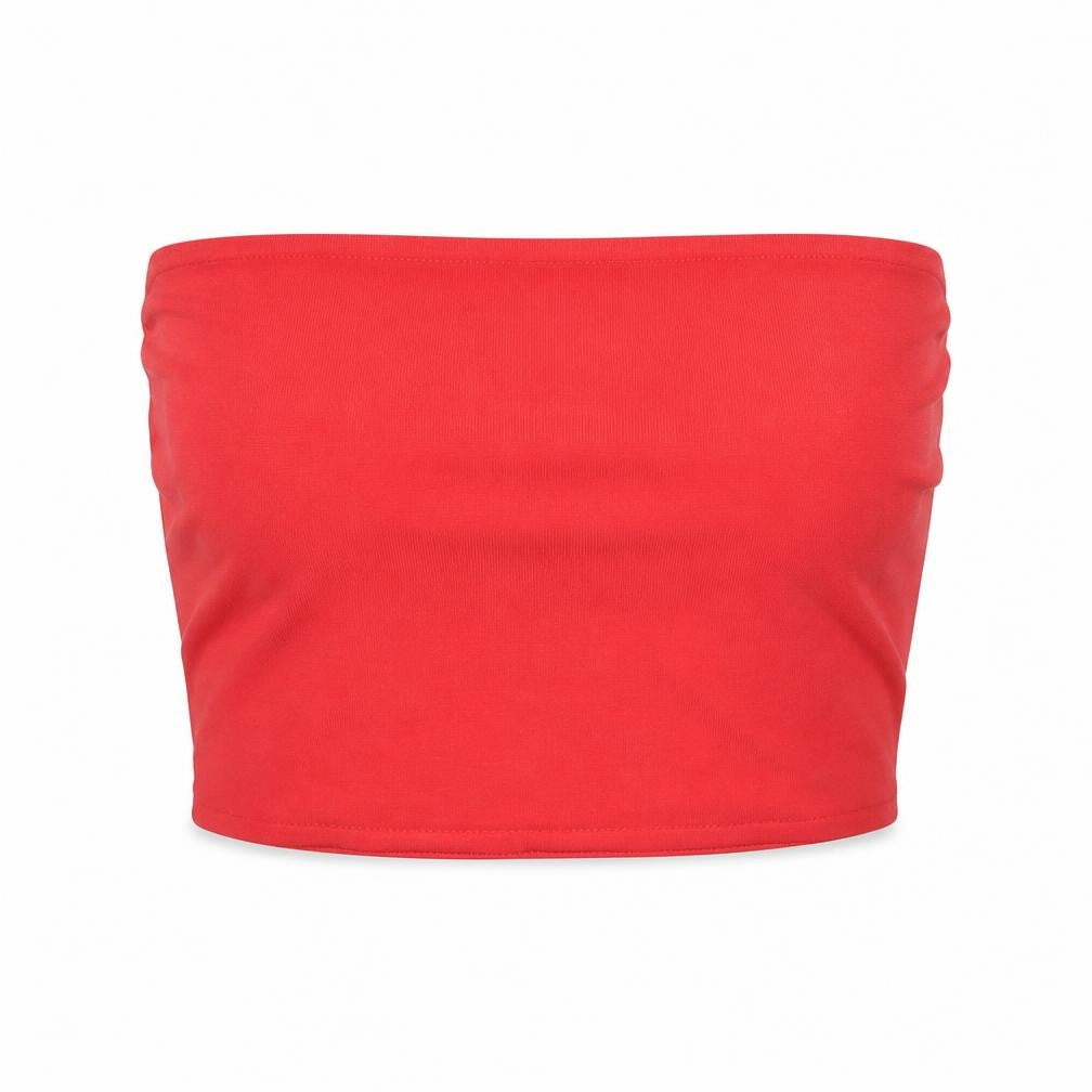 Front view of I SAW IT FIRST women’s red cropped tank, size UK 4, - bikini top