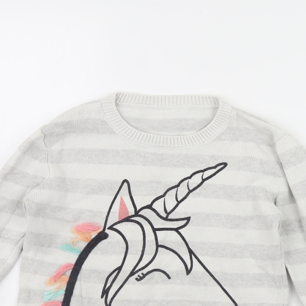 Nutmeg Girls Grey Striped  Pullover Jumper Size 12 Years  - Unicorn