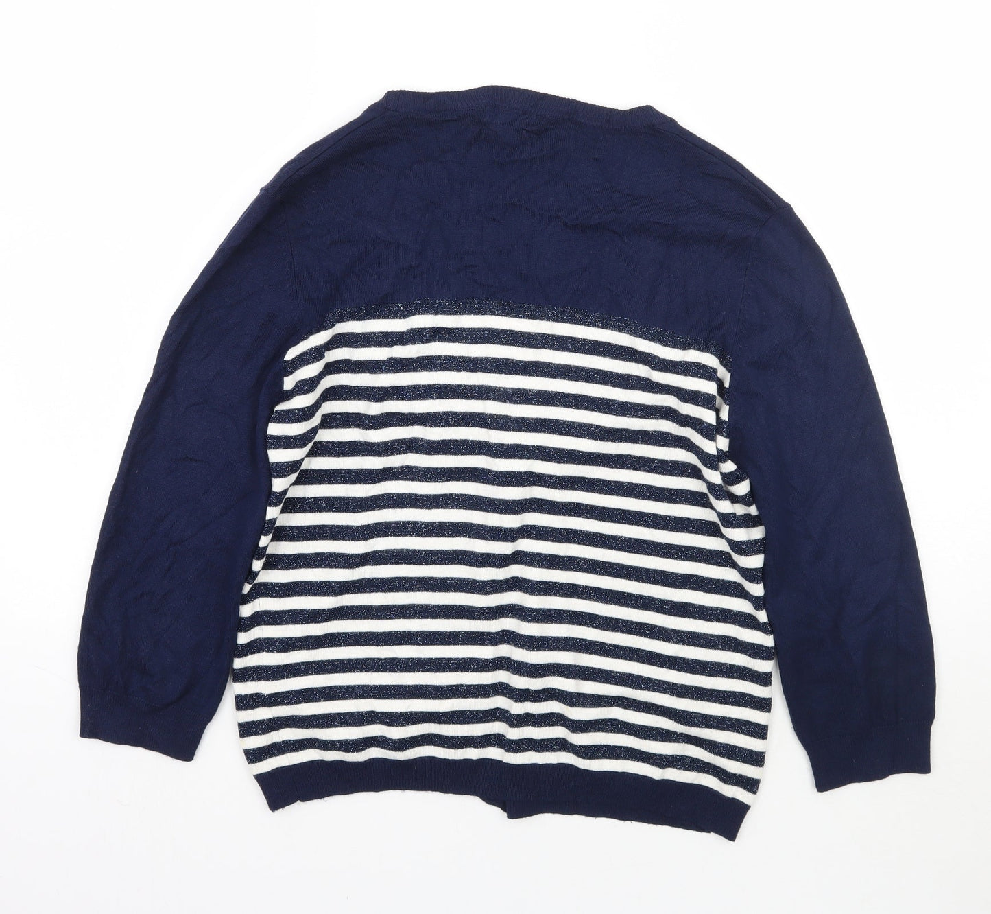 M&Co Womens Blue Striped  Cardigan Jumper Size M