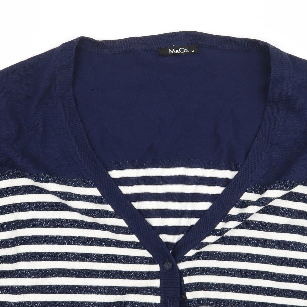 M&Co Womens Blue Striped  Cardigan Jumper Size M