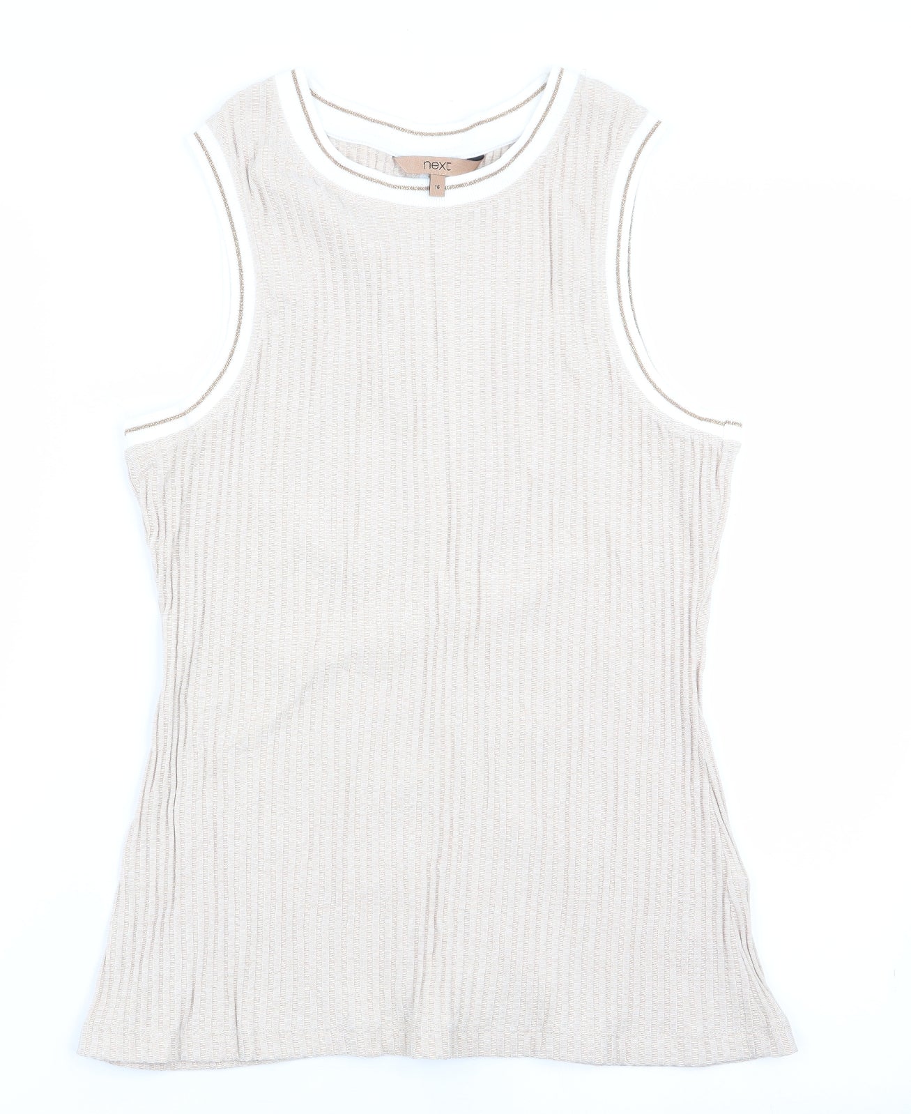 NEXT Womens Beige Striped  Vest Jumper Size 16  - Subtle glitter effect