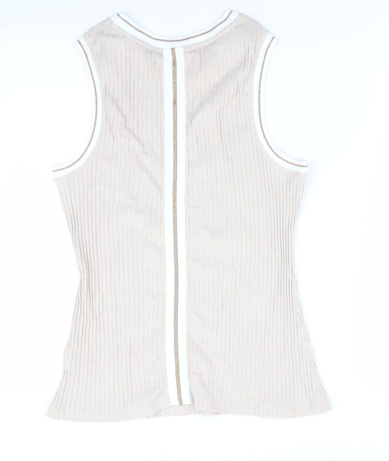 NEXT Womens Beige Striped  Vest Jumper Size 16  - Subtle glitter effect