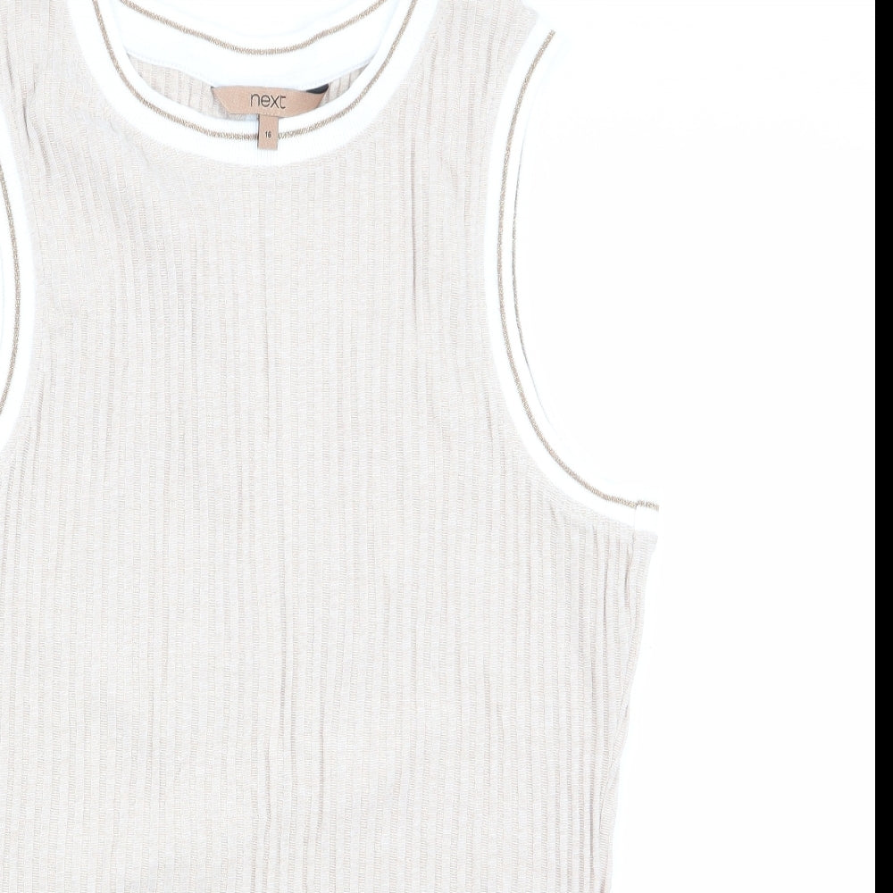 NEXT Womens Beige Striped  Vest Jumper Size 16  - Subtle glitter effect