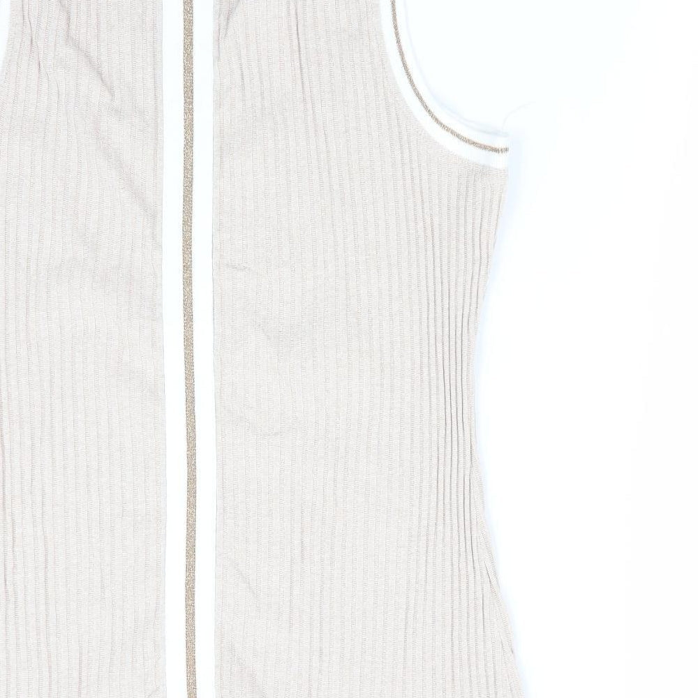 NEXT Womens Beige Striped  Vest Jumper Size 16  - Subtle glitter effect