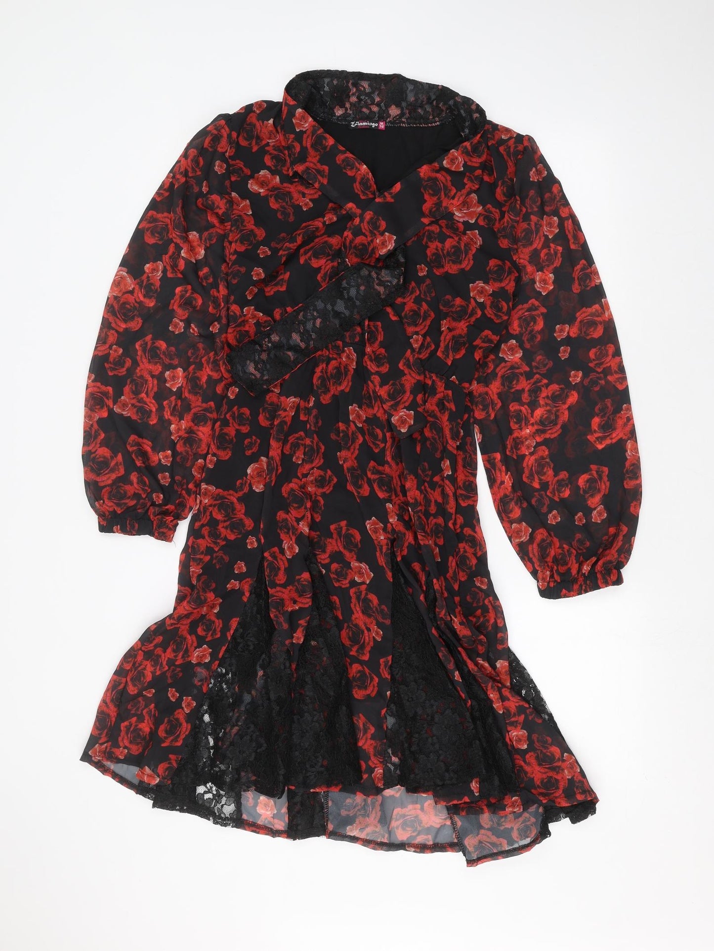 Flamingo Womens Black Floral  A-Line  Size M