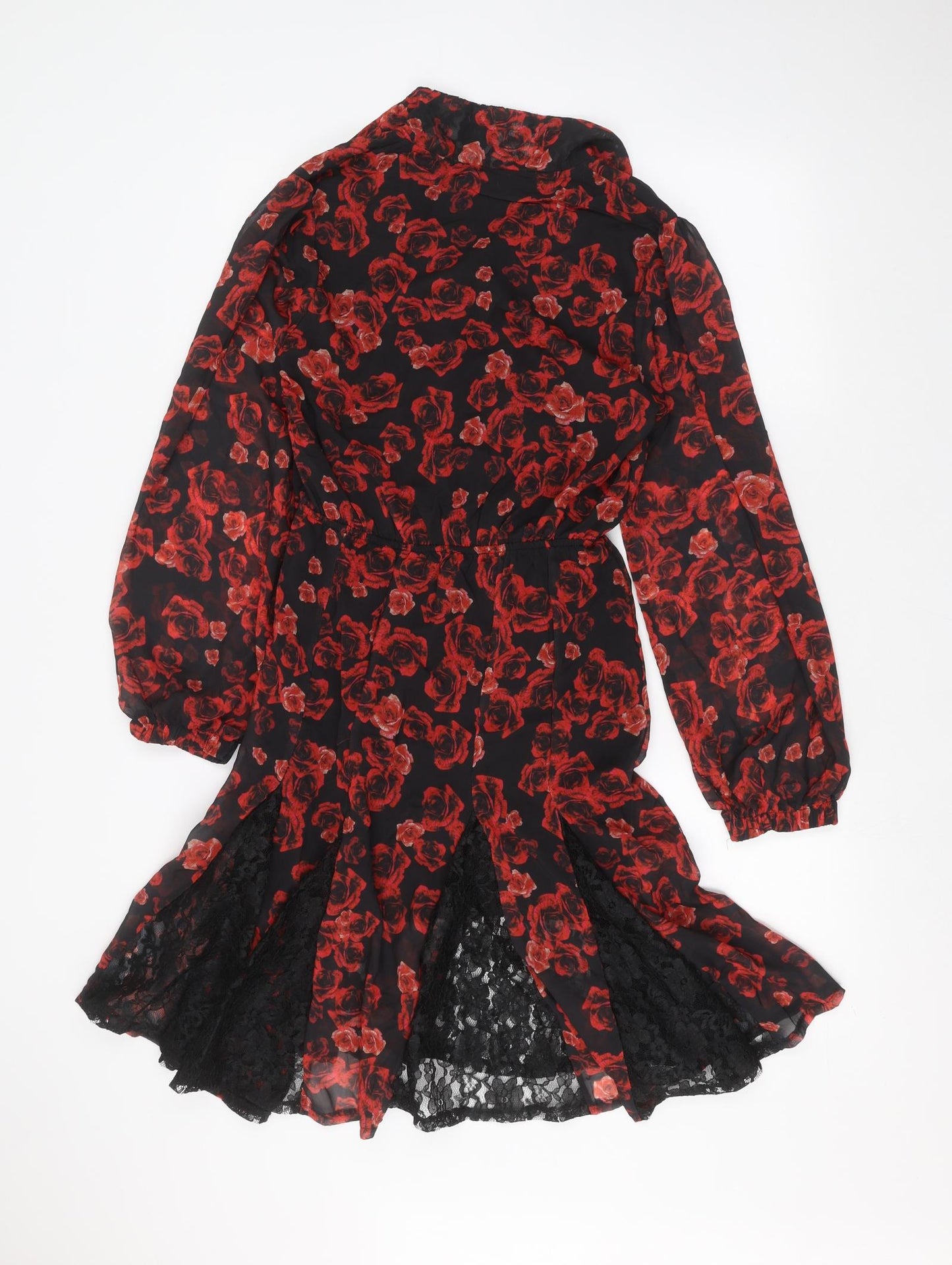 Flamingo Womens Black Floral  A-Line  Size M