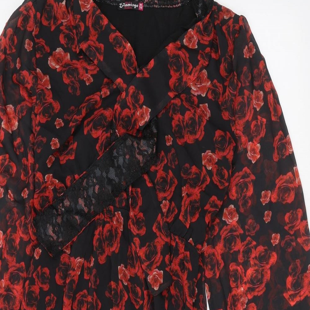 Flamingo Womens Black Floral  A-Line  Size M