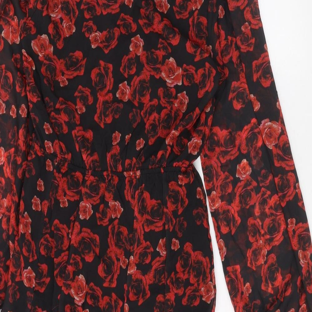 Flamingo Womens Black Floral  A-Line  Size M