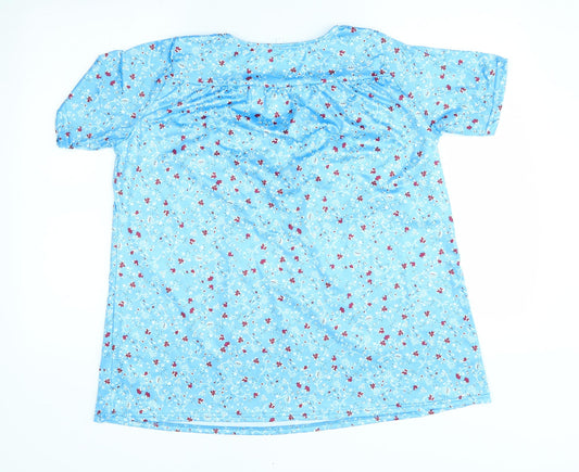 Preworn Womens Blue Floral  Basic Blouse Size XL