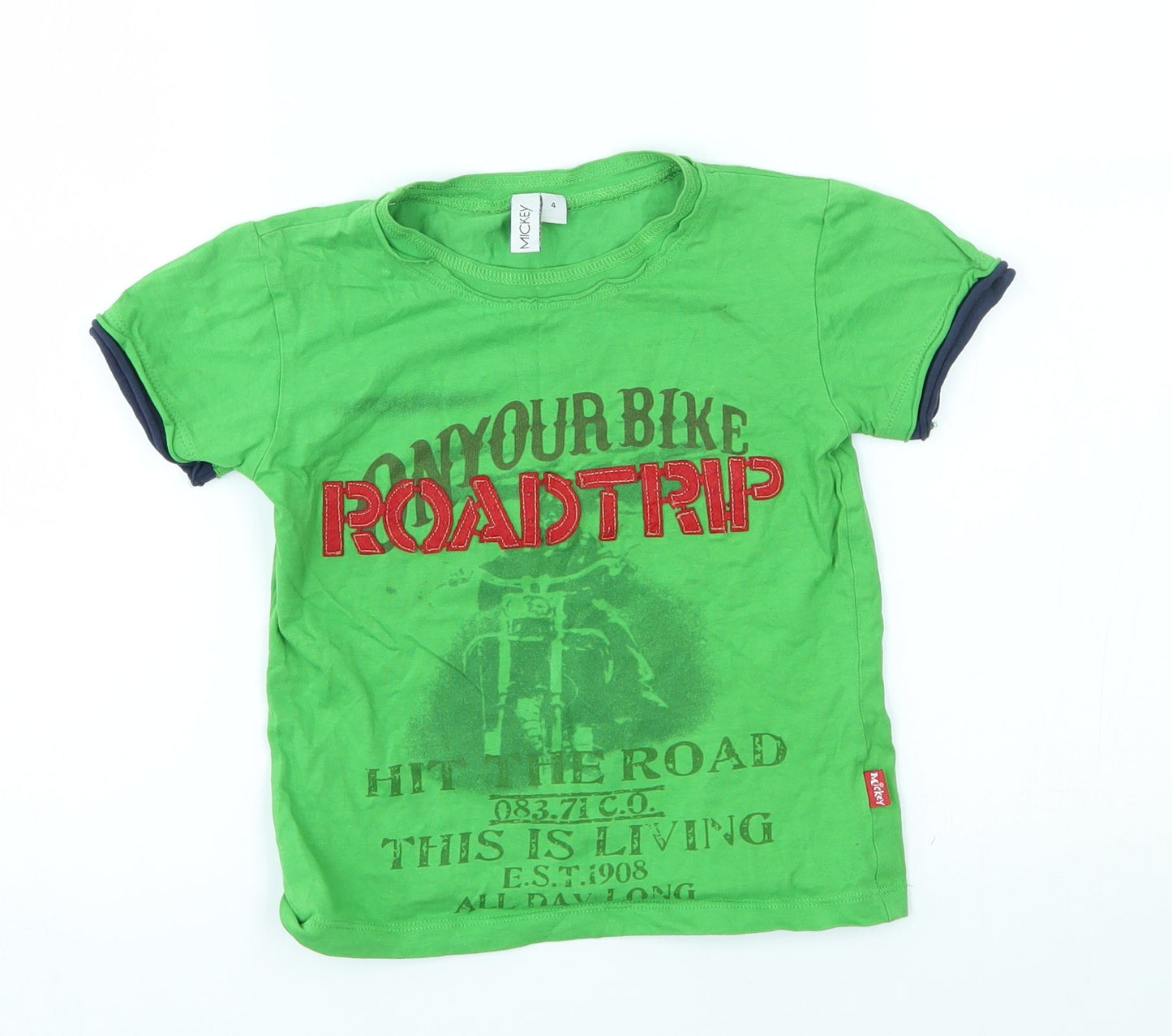 Mickey Boys Green   Basic T-Shirt Size 4 Years  - roadtrip, on your bike