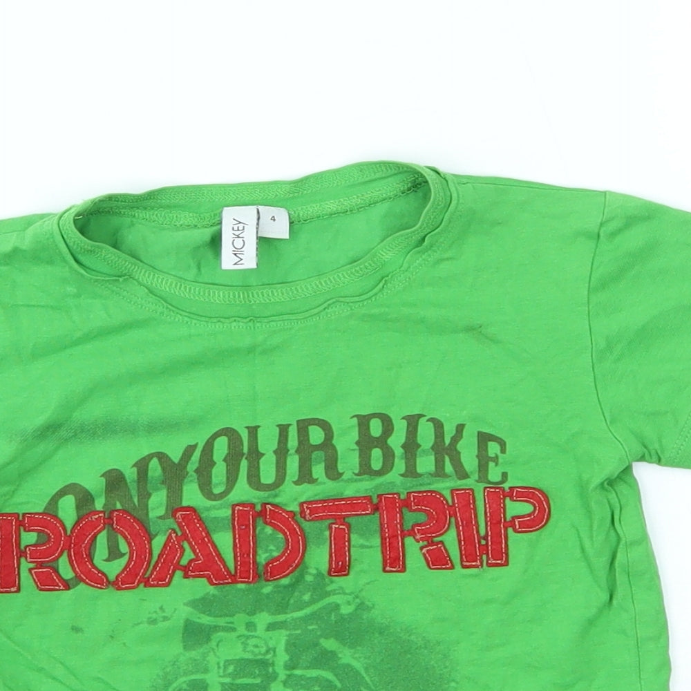 Mickey Boys Green   Basic T-Shirt Size 4 Years  - roadtrip, on your bike