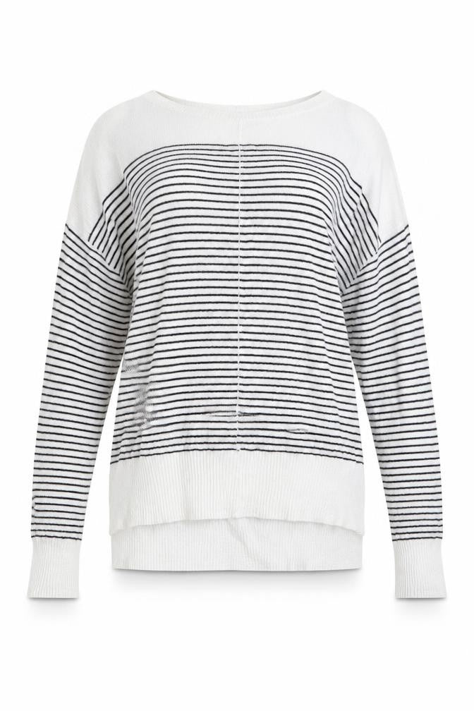 Front view of Atmosphere women’s black striped knit jumper, size UK 8