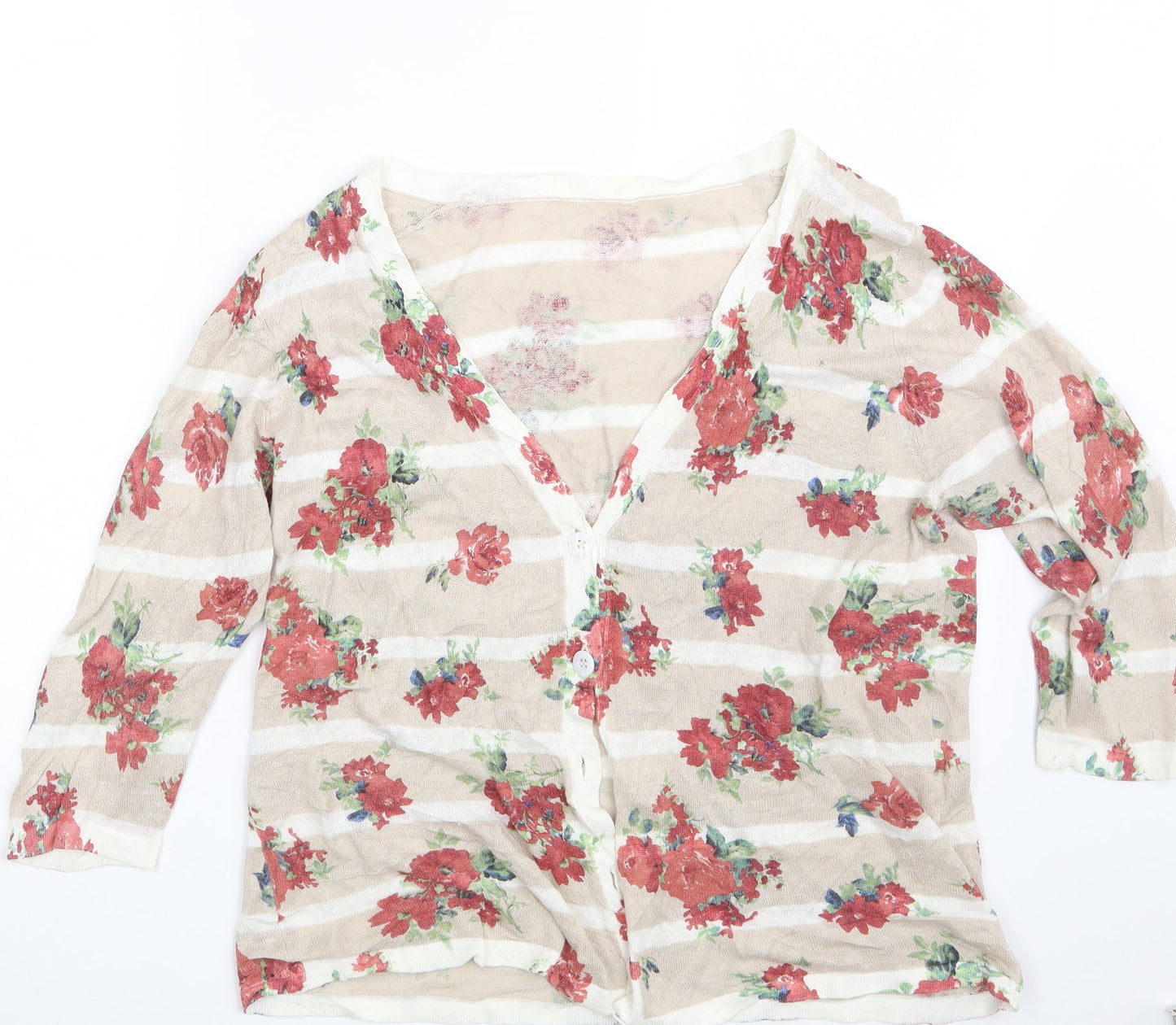 Preworn Womens Beige Floral  Cardigan Jumper One Size