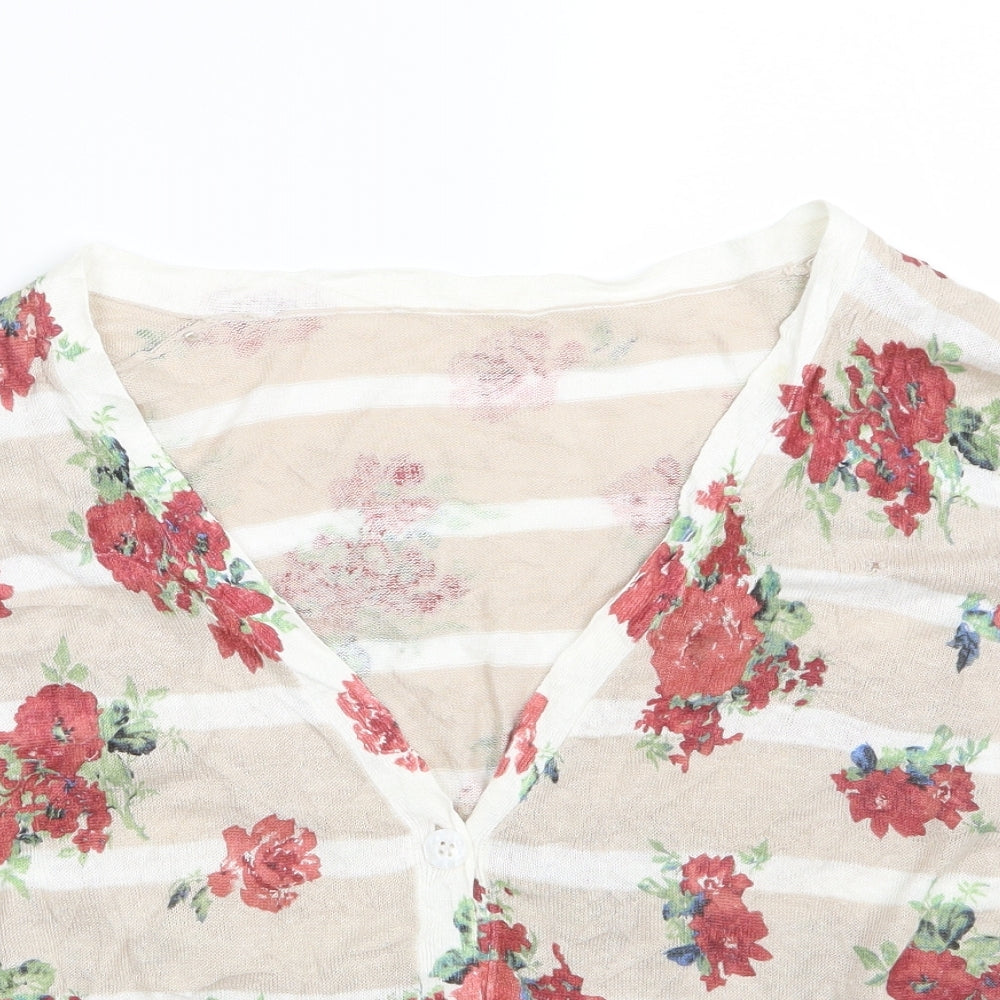 Preworn Womens Beige Floral  Cardigan Jumper One Size