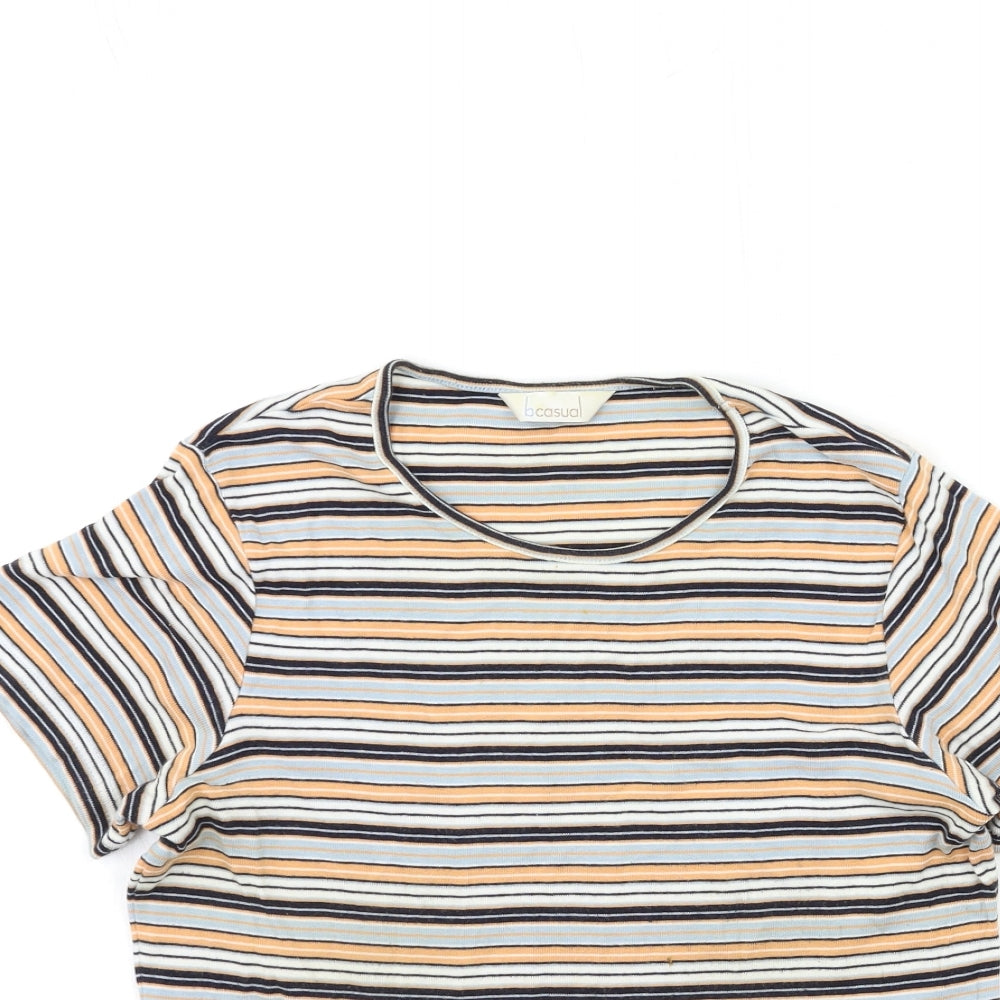 B Casual Womens Blue Striped  Basic T-Shirt Size 12