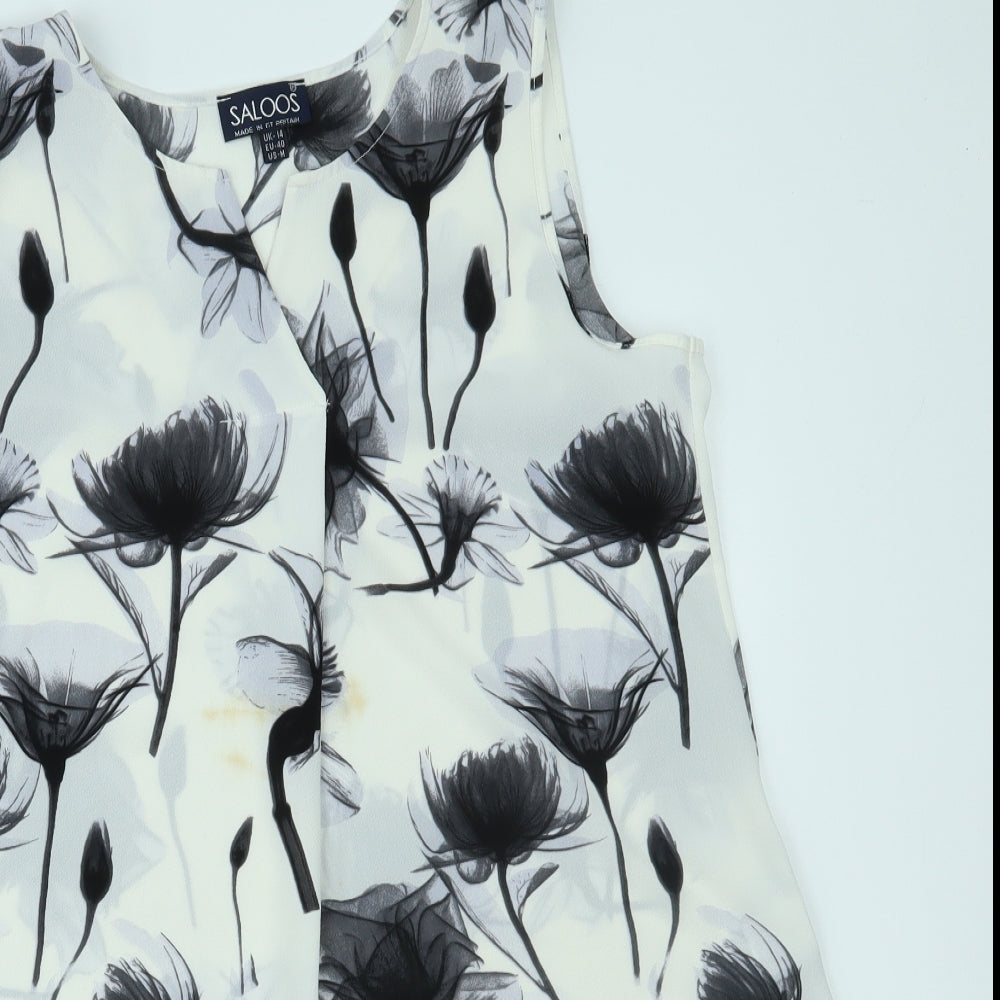 Saloos Womens White Floral  Basic Tank Size 14