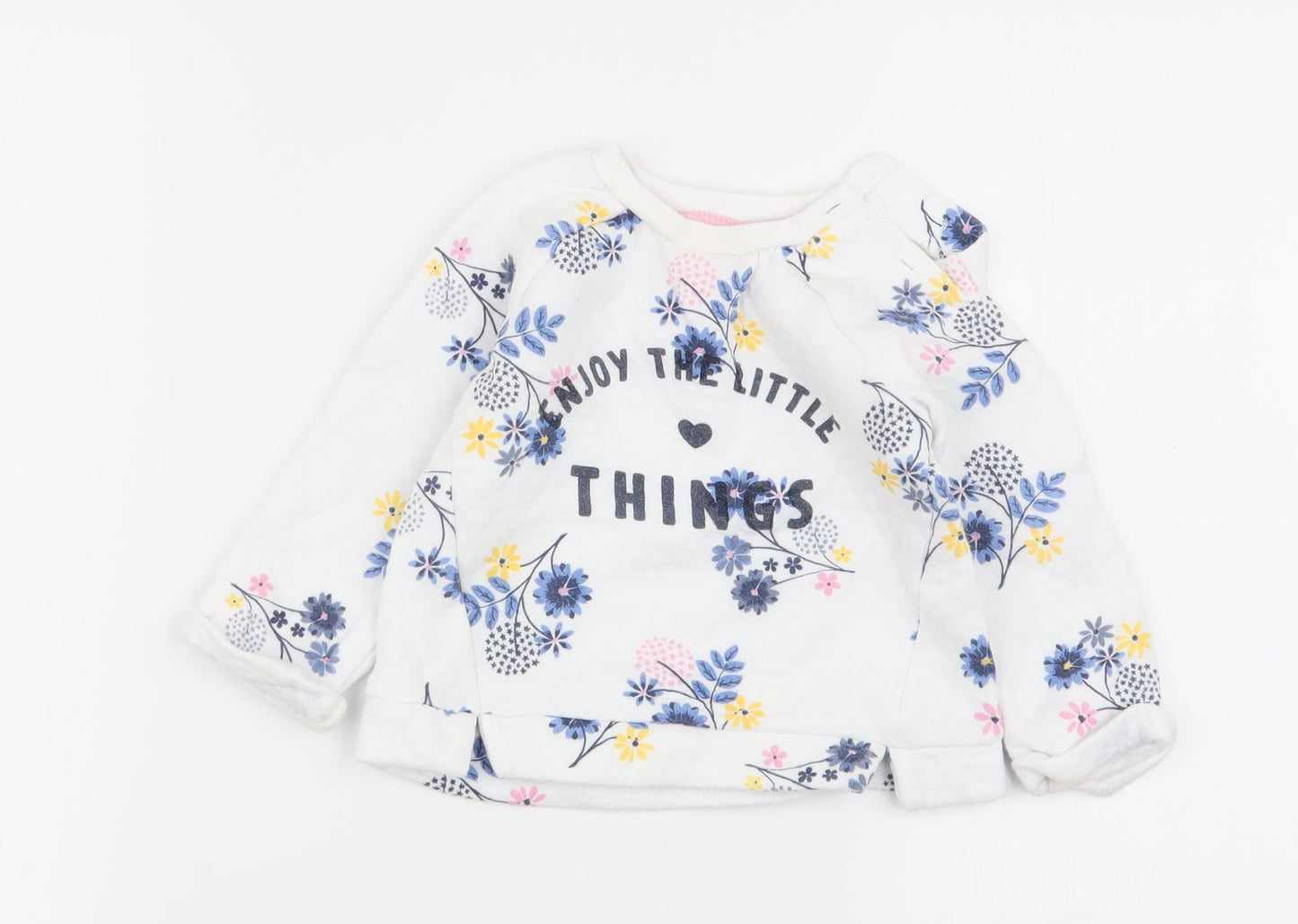 Nutmeg Girls White Floral  Pullover Jumper Size 6-9 Months