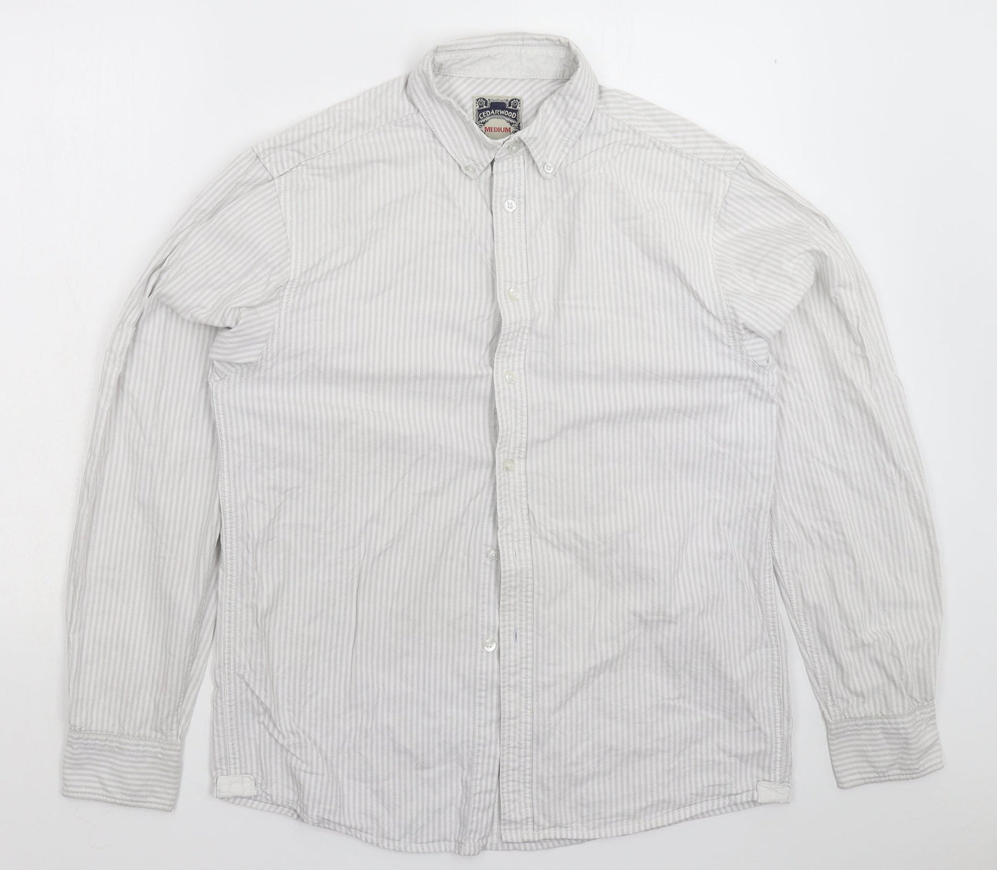 Cedar Wood State Mens Grey Striped   Button-Up Size M