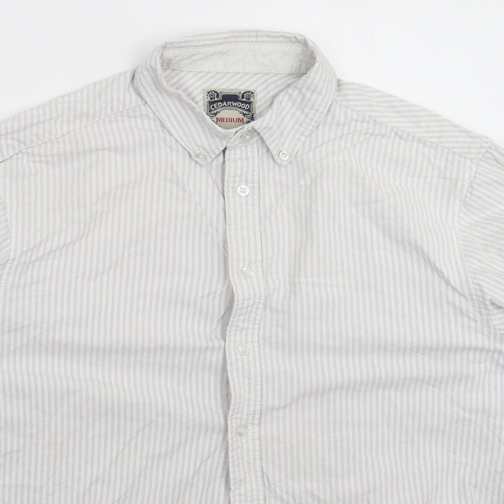 Cedar Wood State Mens Grey Striped   Button-Up Size M