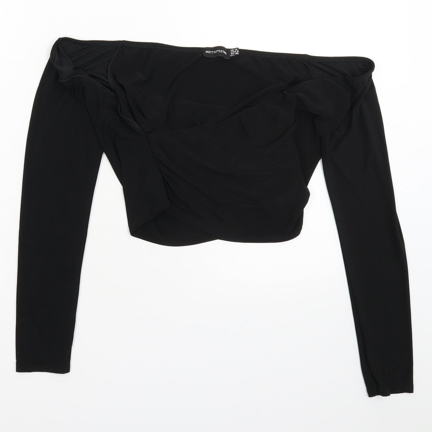 PRETTYLITTLETHING Womens Black   Cropped Blouse Size 12