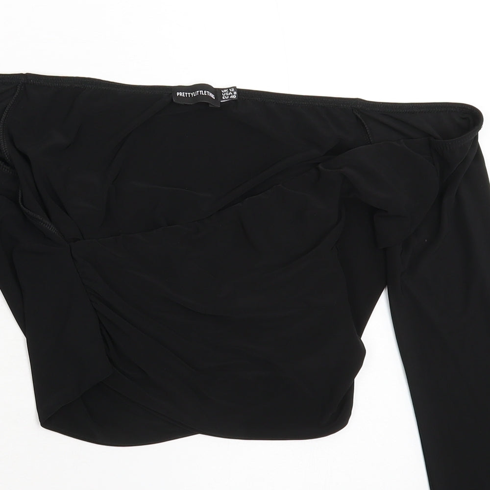 PRETTYLITTLETHING Womens Black   Cropped Blouse Size 12