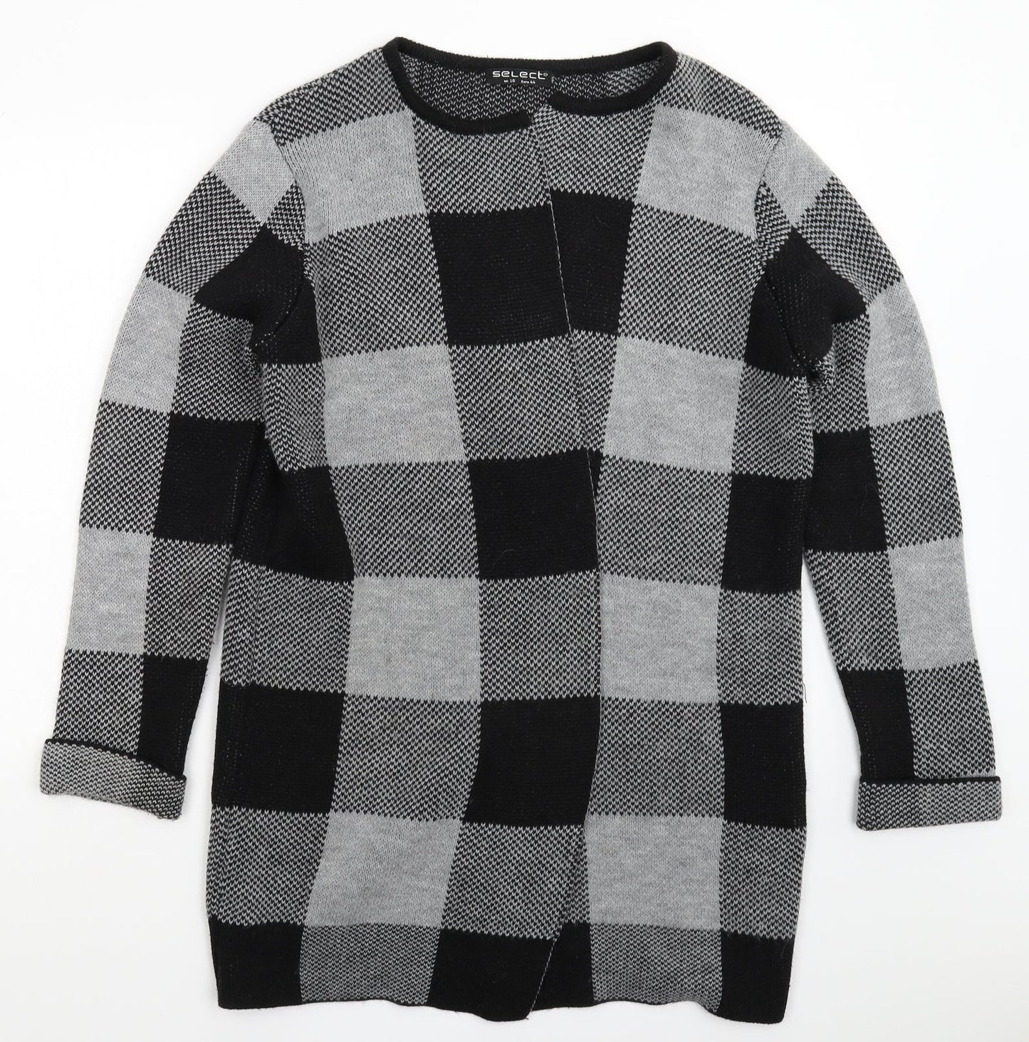 Select Womens Grey Check Knit Cardigan Jumper Size 16