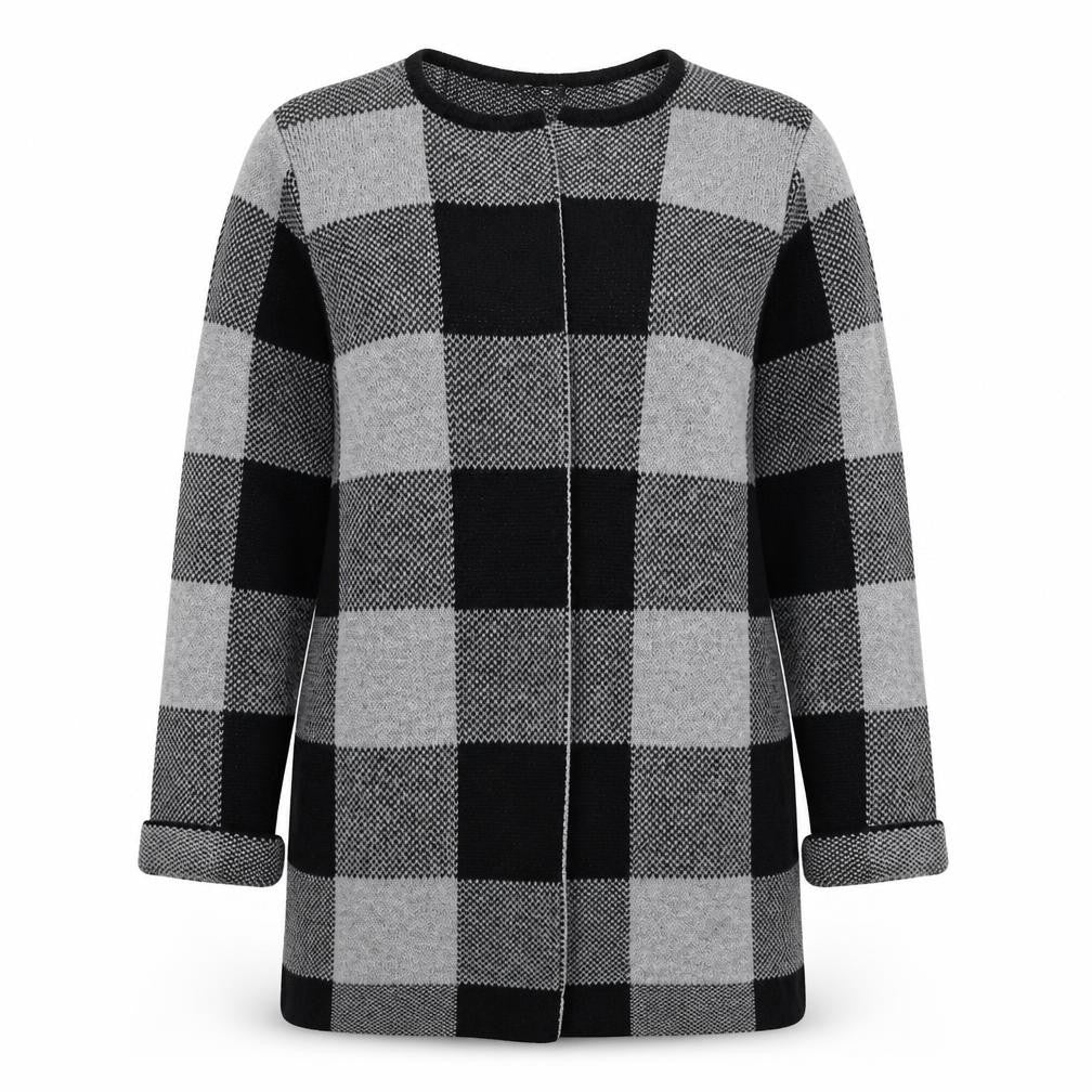 Select Womens Grey Check Knit Cardigan Jumper Size 16