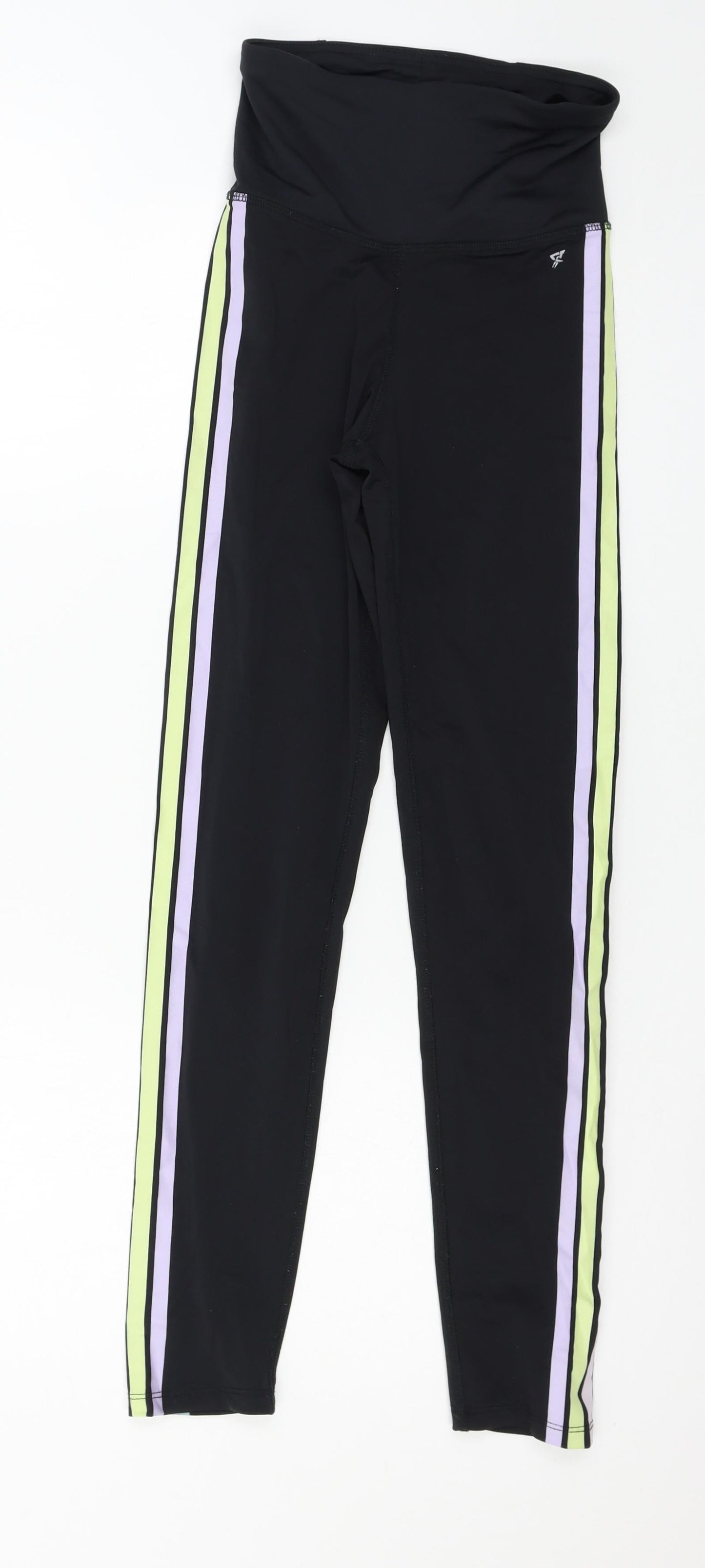 Workout Womens Black Striped Jersey Capri Leggings Size 4 L25 in
