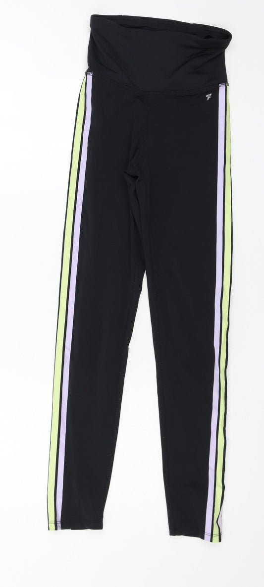 Workout Womens Black Striped Jersey Capri Leggings Size 4 L25 in