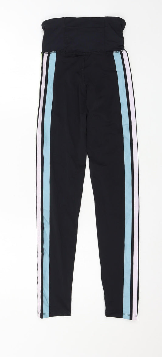 Workout Womens Black Striped Jersey Capri Leggings Size 4 L25 in