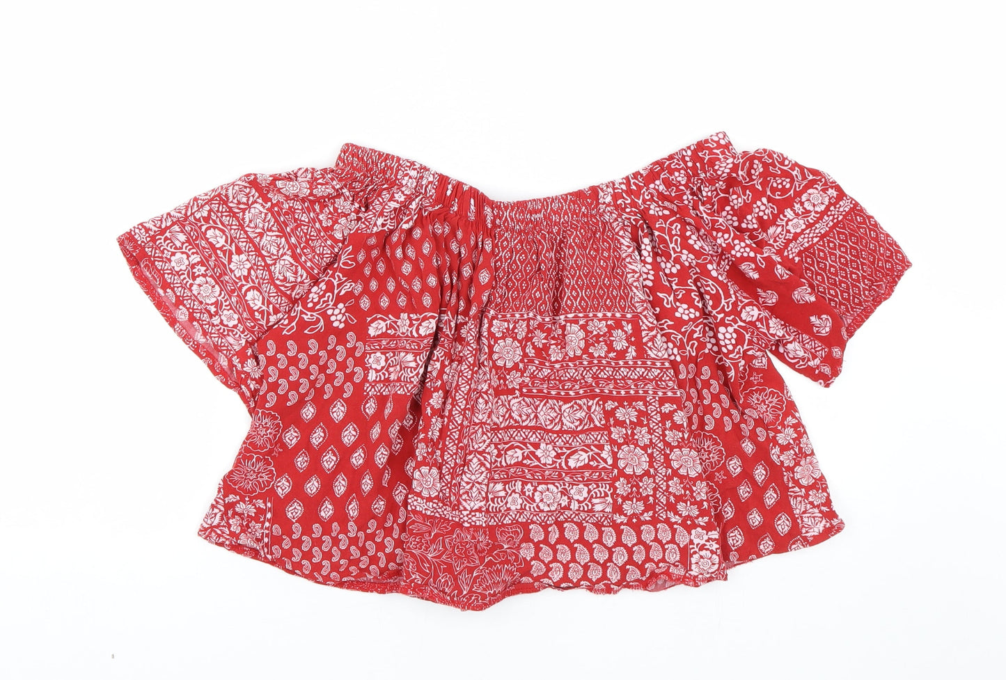 Select Womens Red Paisley  Cropped T-Shirt Size 8