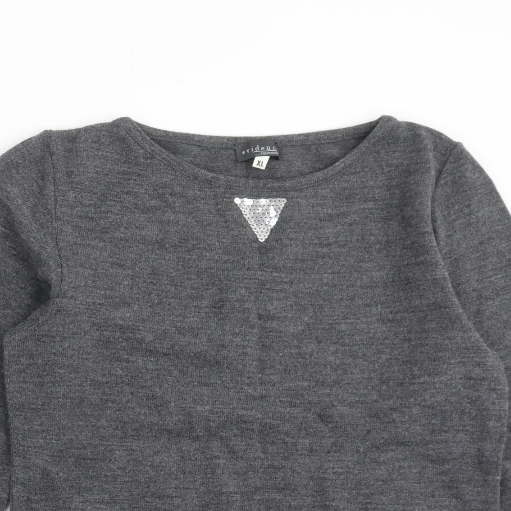 Evidence Womens Grey  Knit Pullover Jumper Size XL  - sequins