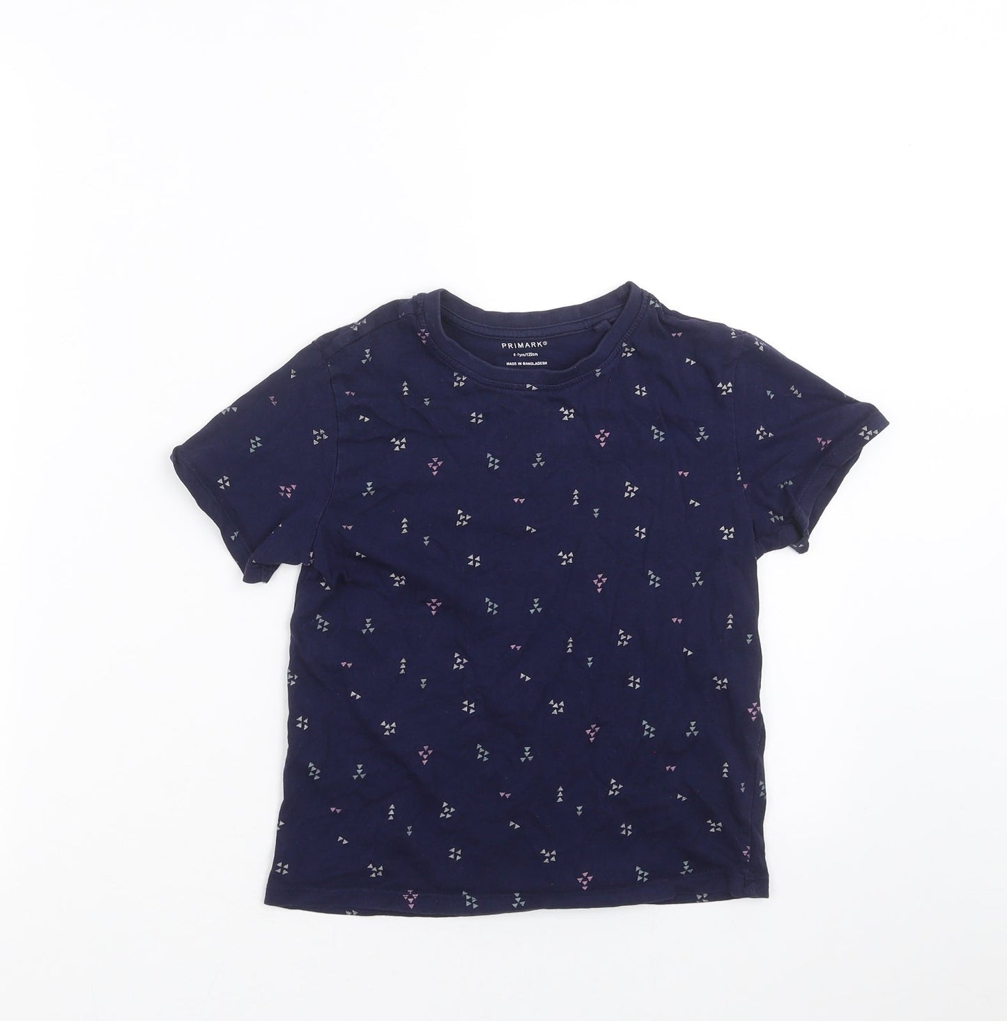 Primark Girls Blue Geometric  Basic T-Shirt Size 6-7 Years