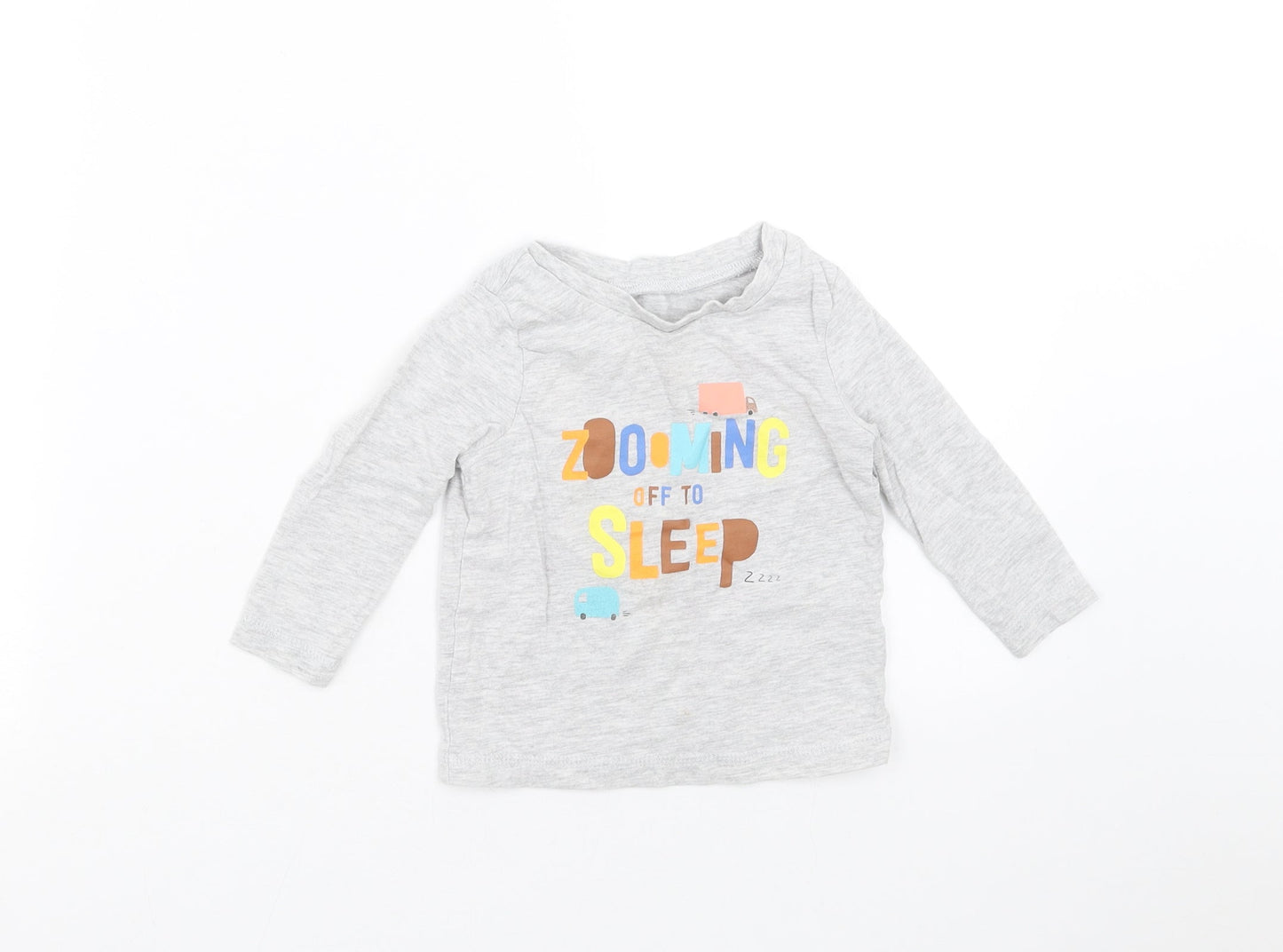 George Baby Grey   Basic T-Shirt Size 12-18 Months  - zooming off to sleep