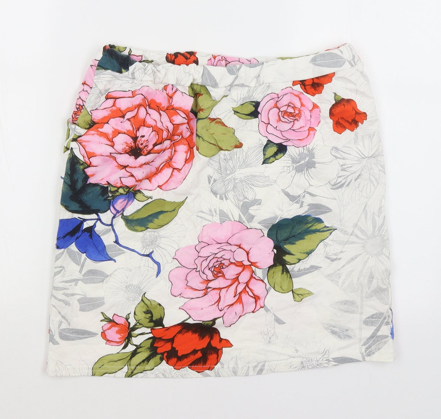Preworn Womens White Floral  A-Line Skirt Size S