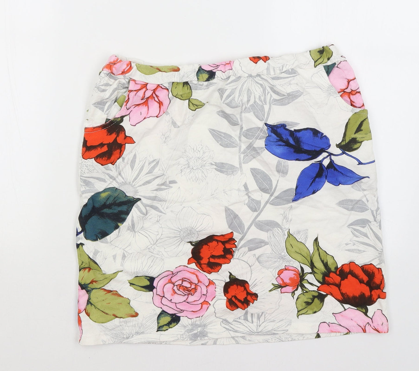 Preworn Womens White Floral  A-Line Skirt Size S