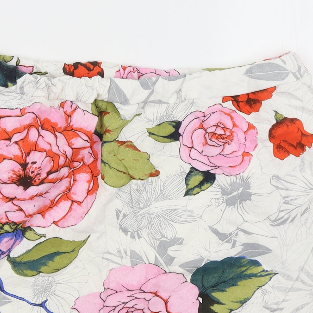 Preworn Womens White Floral  A-Line Skirt Size S