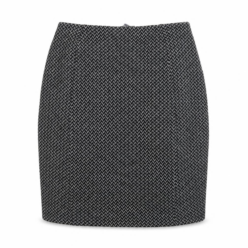 Front view of Papaya women’s black geometric a-line skirt, size UK 8