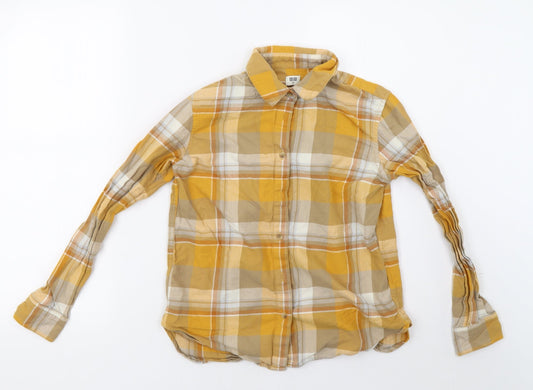 Preworn Womens Yellow Check  Basic Button-Up Size 2XS