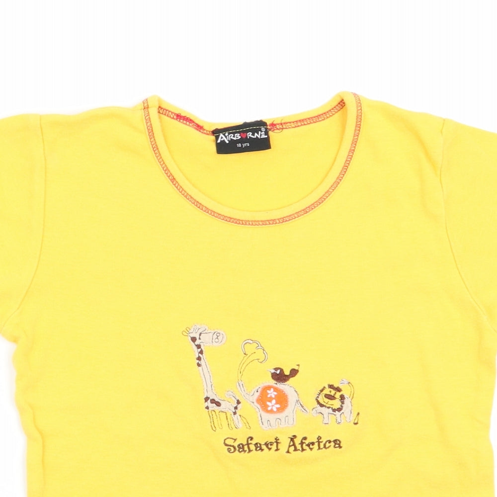 Airbourn Boys Yellow Animal Print  Basic T-Shirt Size 10 Years  - Safari Africa