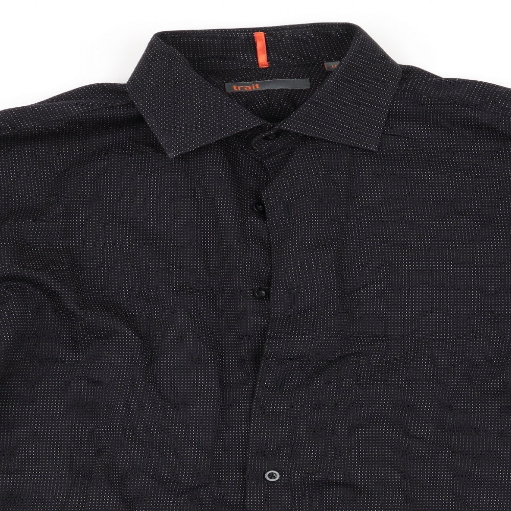 Trait Mens Black Polka Dot   Button-Up Size M