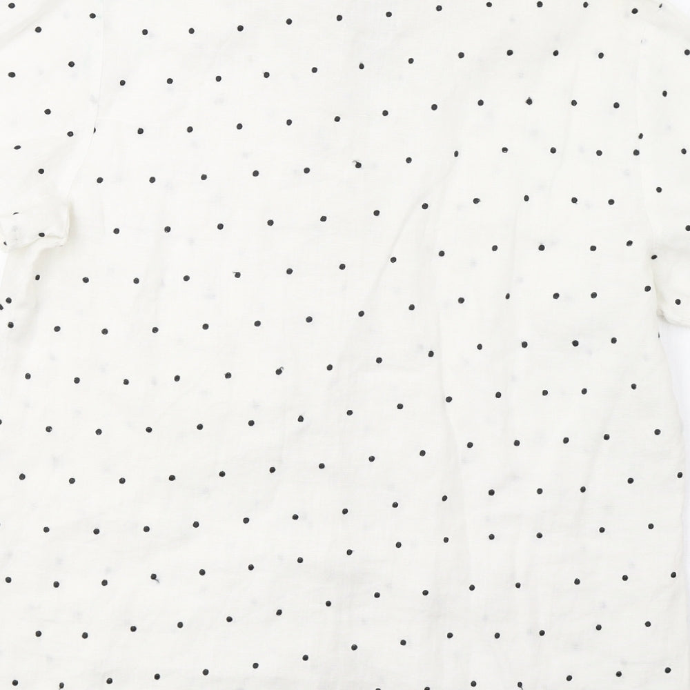 Edward Womens White Polka Dot  Basic Button-Up Size L