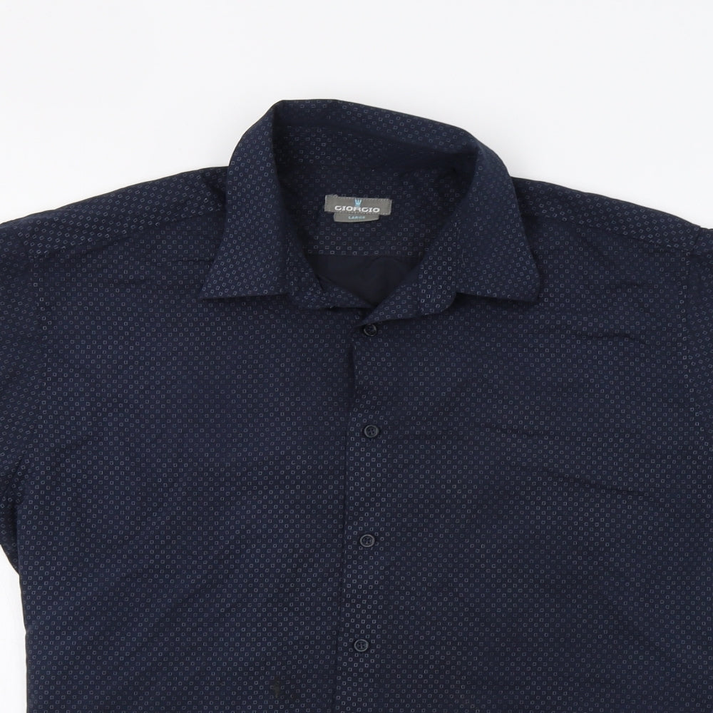 Giorgio Mens Blue Geometric   Button-Up Size L