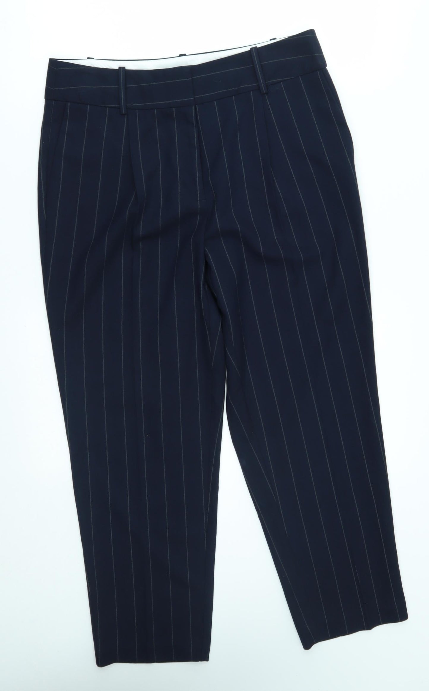 M&S Womens Blue Striped  Trousers  Size 12 L24 in