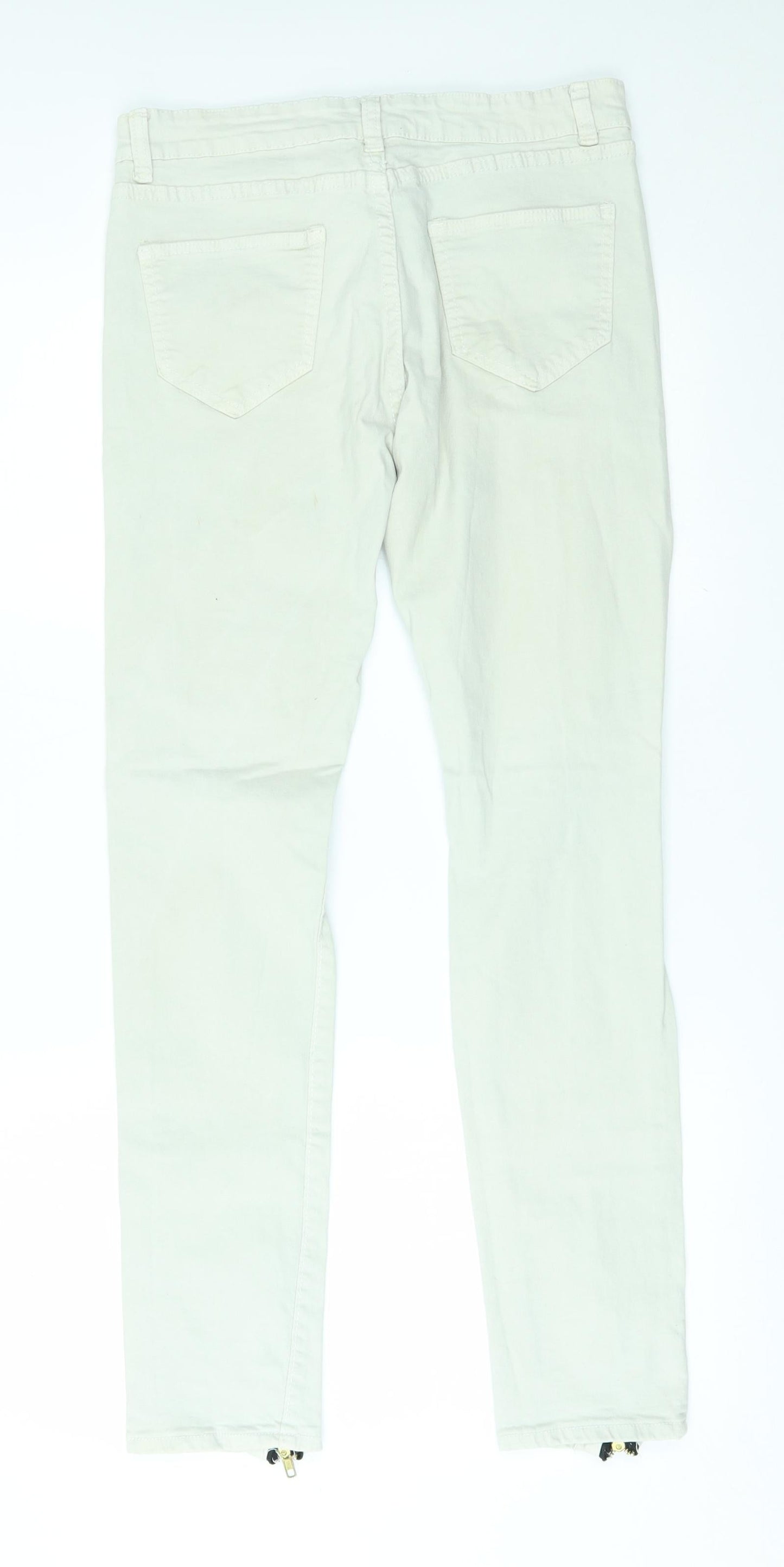 Preworn Womens White   Skinny Jeans Size 30 L28 in - zip details
