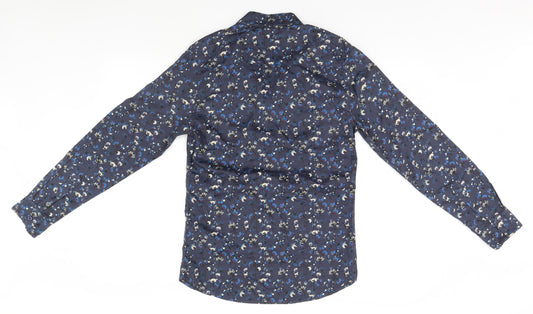 NINES Collection Womens Blue Floral  Basic Button-Up Size S