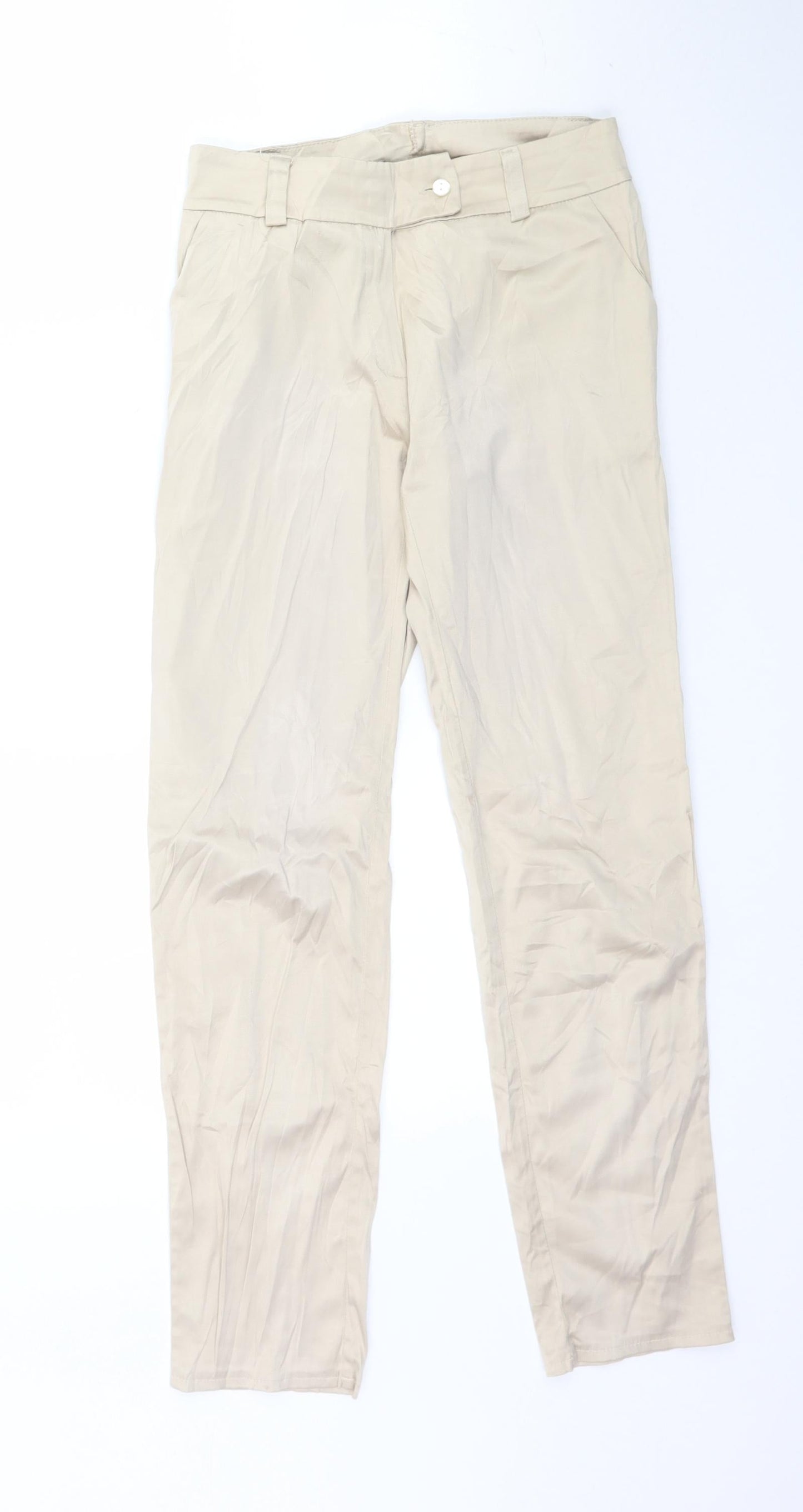 Preworn Womens Beige  Satin Trousers  Size XS L27 in - Shiny Satin Feel