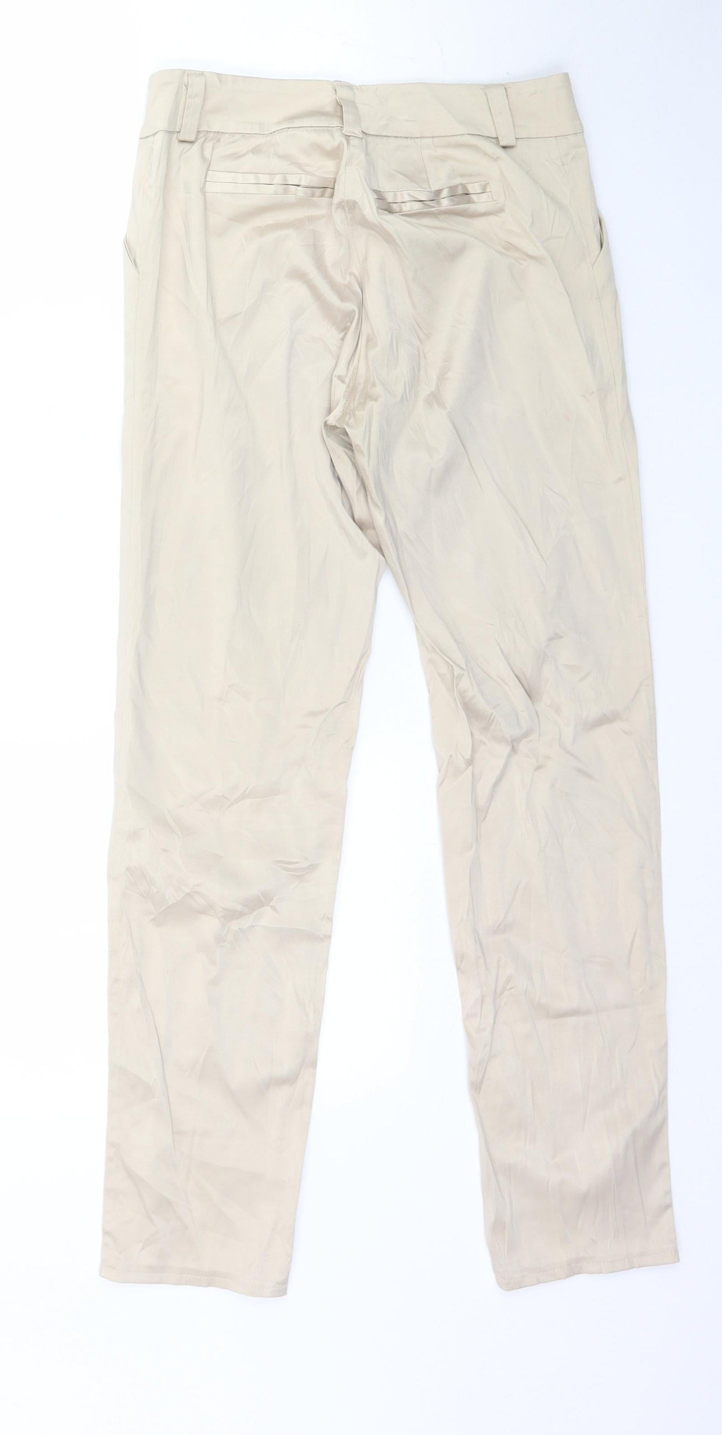 Preworn Womens Beige  Satin Trousers  Size XS L27 in - Shiny Satin Feel