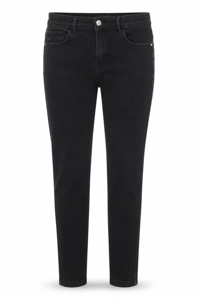 Front view of Denim Co women’s black denim skinny jeans, size UK 14, 27-inch leg
